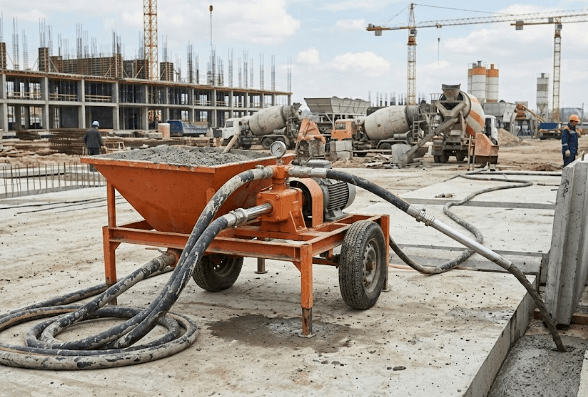 Technician replacing components on a Kenrich grout pump during maintenance
