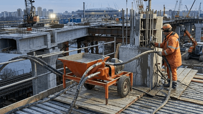 Kenrich grout pump applying material into concrete joints on a construction project